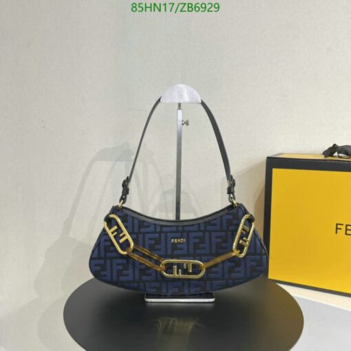 Blue Fendi Camellia Swing Pouch O’Lock with fox fur and premium polyamide lining