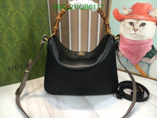 Gucci Imitation Diana Medium Leather Handbag QB61177 in Black