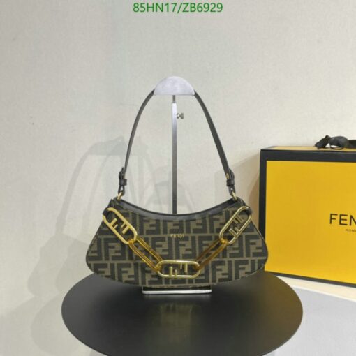 Brown Fendi Camellia Swing Pouch O’Lock with fox fur detailing and reinforced interior