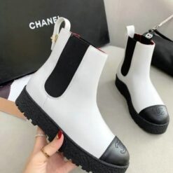 Chanel Ankle Boots with Thick Sole – White Cowhide and Sheepskin.