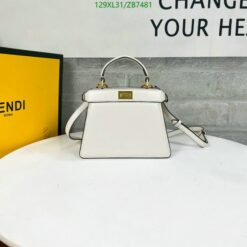 White Fendi Peekaboo ISeeU Small Bag with pristine quilted leather and gold twist lock