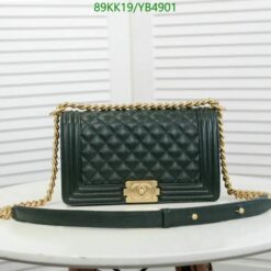 Green Cowhide Leather Chanel Boy Replica Handbag with Bold Chain