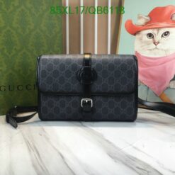 Gucci Inspired Supreme Messenger Bag QB6118 in Black PVC and Leather