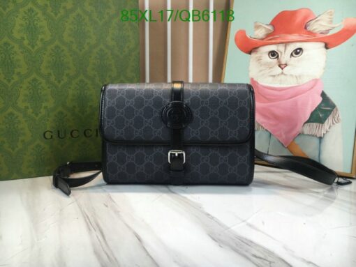 Gucci Inspired Supreme Messenger Bag QB6118 in Black PVC and Leather