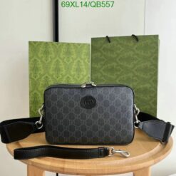 Gucci Replica Interlocking G Shoulder Bag QB5575 in black with GG monogram