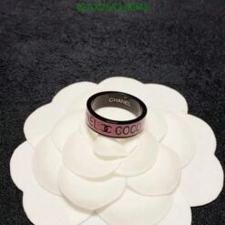 Duplicate Chanel Resin Logo Ring Pink Black QJ8945