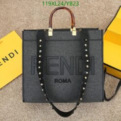 Fendi Sunshine Large Black Leather Knockoff Bag YB2377 with tortoiseshell handles