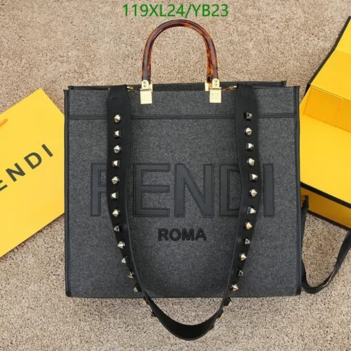 Fendi Sunshine Large Black Leather Knockoff Bag YB2377 with tortoiseshell handles