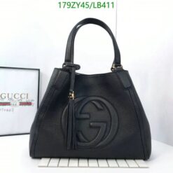 Gucci Soho Leather Shopping Bag in elegant Black, crafted from grained cowhide leather.