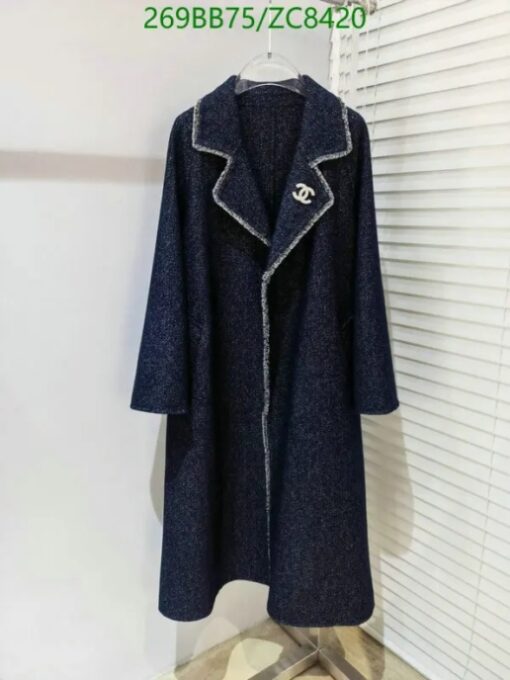 Chanel Women's Long Wool Coat ZC8420 in Night Blue