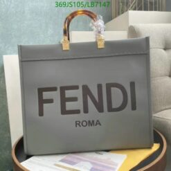 Fendi Sunshine Large Leather Shopper featuring grey leathe