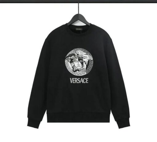 Sleek black Versace long sleeve sweatshirt made from soft cotton