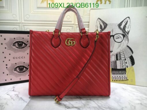 Gucci Marmont Leather AAAA Copy Tote Bag QB61194 in Red