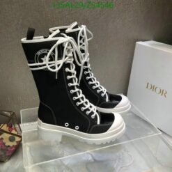 Christian Dior canvas boots for women in black, made from durable cowhide and denim.