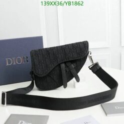 Sleek black Dior Saddle Belt Bag in Oblique Jacquard, replicating the original design flawlessly.