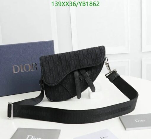 Sleek black Dior Saddle Belt Bag in Oblique Jacquard, replicating the original design flawlessly.