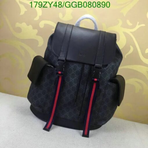 Elegant black Gucci GG Supreme Canvas & Leather Backpack GGB0808905 with silver-tone hardware