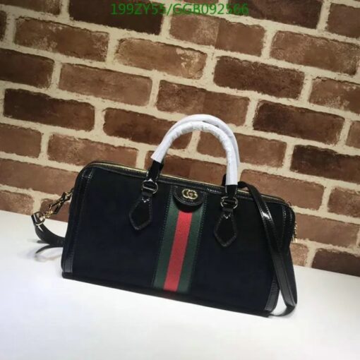 Black Replica Gucci Suede Ophidia Boston Duffle Bag GGB092566 with gold-tone hardware