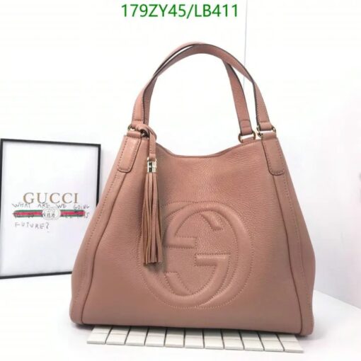 Gucci Soho Leather Shopping Bag in Beaver, featuring gilt metal hardware and high-quality grained cowhide leather