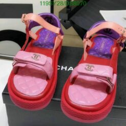 Chanel Lambskin Replica Sandals DS8070 in Purple with Logo Platform DS8070