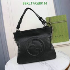 Gucci Blondie fake Bag QB61144 in Black, featuring the iconic Round Interlocking G emblem.