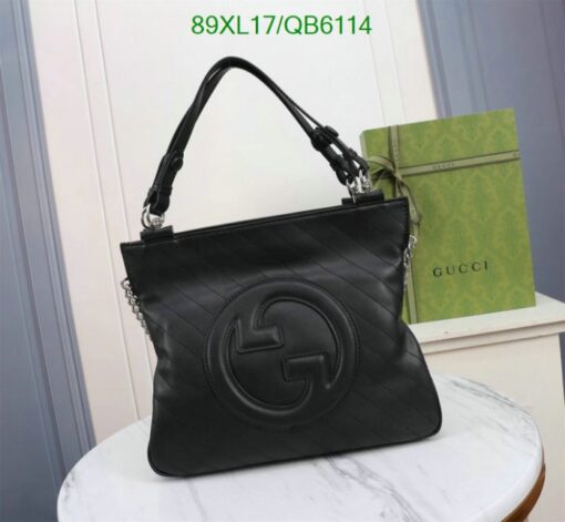 Gucci Blondie fake Bag QB61144 in Black, featuring the iconic Round Interlocking G emblem.