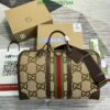 Gucci GG Jumbo Large Travel Bag Replica YB7 in camel GG canvas with brown leather finishes.