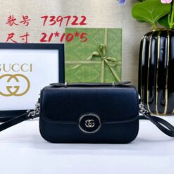 Fake Gucci Diagonal Mini GG Bag in black with premium leather and detachable strap