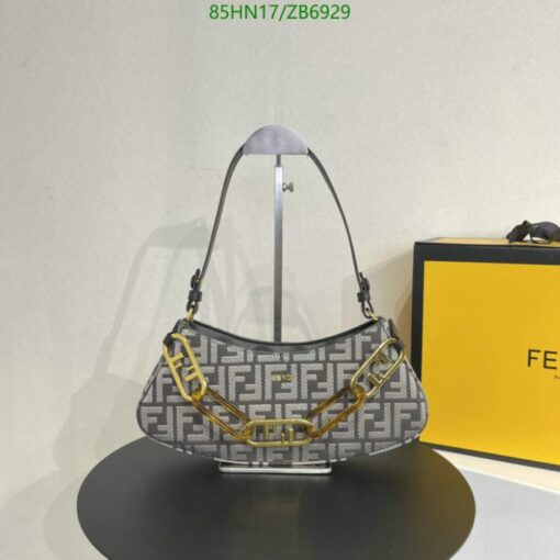 Grey Fendi Camellia Swing Pouch O’Lock with fox fur and durable polyamide lining