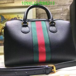 Black Gucci Replica Ophidia Leather AAAA Bag RB8213 with gold-tone hardware.