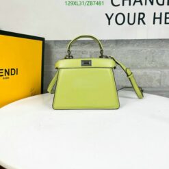 Green Fendi Peekaboo ISeeU Small Bag featuring quilted leather and gold twist lock