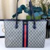 Gucci Replica Medium GG Blue Tote Bag RB839 featuring GG Supreme canvas with leather accents.