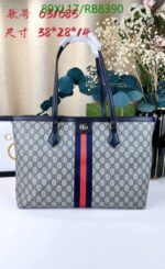 Gucci Replica Medium GG Blue Tote Bag RB839 featuring GG Supreme canvas with leather accents.