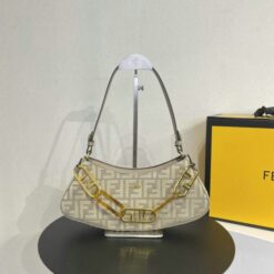 Beige Fendi Camellia Swing Pouch O Lock Lookalike ZB69297 with fox fur detailing and polyamide lining