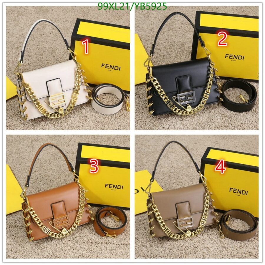 Fendi Baguette Brooch White Leather Bag YB5925 - Image 3