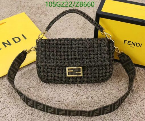 Fendi Lookalike Baguette Bag in Coffee Fabric Interlace LZ69295