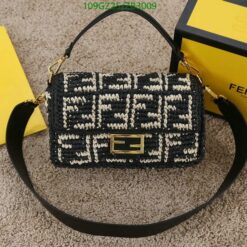 Fendi Baguette Black Raffia Bag with Crocheted FF ZB9900