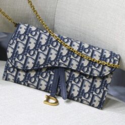 Replica Dior Oblique Jacquard Blue Saddle Pouch Wallet AD92734