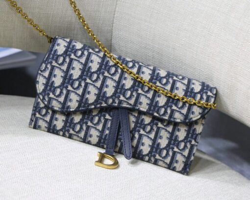 Replica Dior Oblique Jacquard Blue Saddle Pouch Wallet AD92734