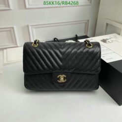 Chanel Chevron Caviar Black Double Flap Bag with gold hardware