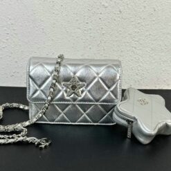 Exquisite Chanel Grey Star Coin Purse in luxurious lambskin