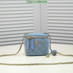 Luxury Chanel Mini Cube Pearl Crush Vanity Bag in sky blue denim