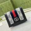 Designer-inspired Gucci Ophidia GG card case in beige and blue GG Supreme canvas with blue leather trim