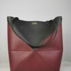 Dupe Loewe Puzzle Fold Tote in Chocolate/Burgundy Shiny Calfskin DD9633