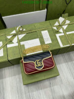 Faux Gucci Blue and Red GG Marmont Mini Leather Shoulder Bag featuring Textured Torchon Double G AS474