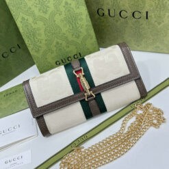 Gucci Jackie 1961 Replica Wallet with Chain in Beige and Ebony GG Canvas