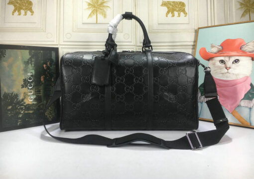 Gucci Large Black Canvas Bag with GG Embossing with GG Logo