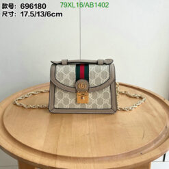 Gucci Ophidia Mini Shoulder Bag in Beige and White GG Canvas JKL741 front view