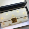 Gucci Padlock Bee Star White Wallet on Chain Knockoff with detachable chain strap, and gold-tone hardware.