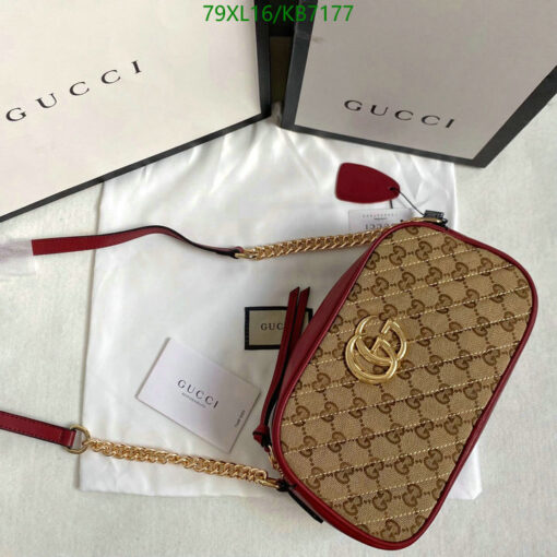 Gucci Replica GG Marmont Small Beige Canvas Shoulder Bag with Leather Trim CXV319